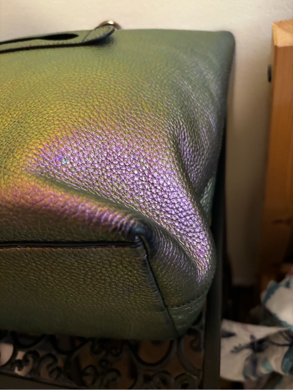 Coach Iridescent Pebbled Leather Tote — Purple and Green Shift - Picture 6 of 8
